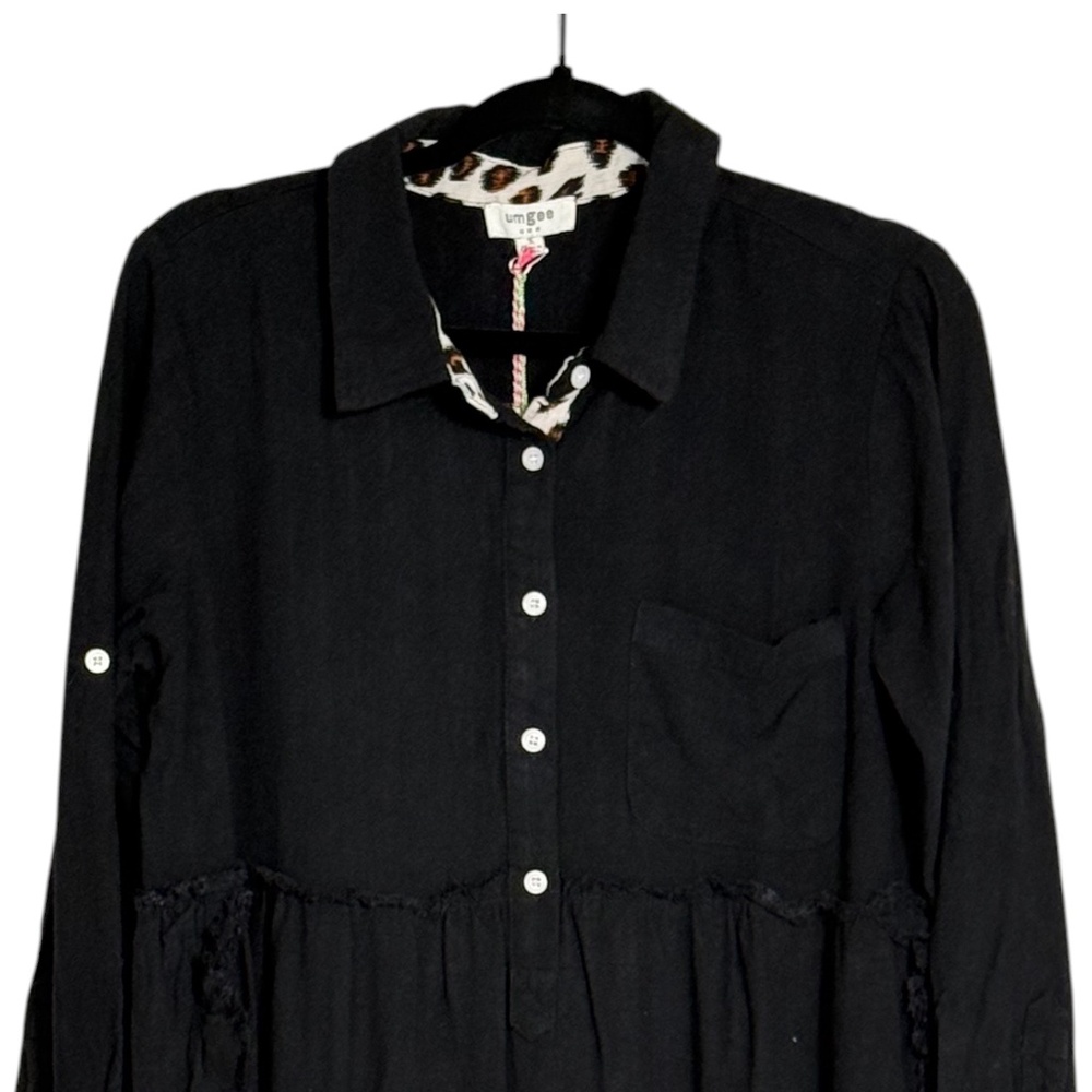Umgee Black Boho Tunic Top | NWT | Leopard Trim | Hi Low | Sizes S M L - Picture 7 of 9
